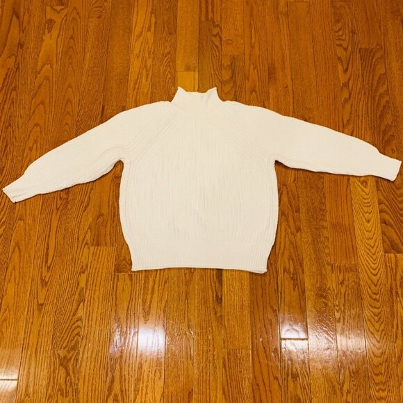 Vintage 90's J. Crew Irish Aran Fisherman Sweater White Cable Knit Turtleneck - Picture 11 of 16